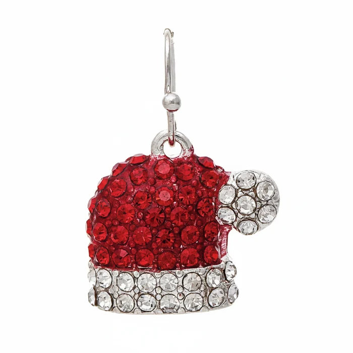 Silver crystal Santa hat earring by Rain Jewelry