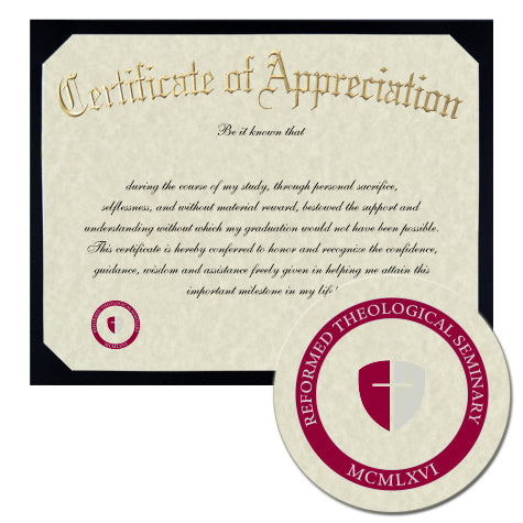 Reformed Theological Seminary Certificate of Appreciation