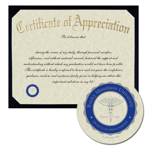 Rocky Mountain University of Health Professions Certificate of Appreciation