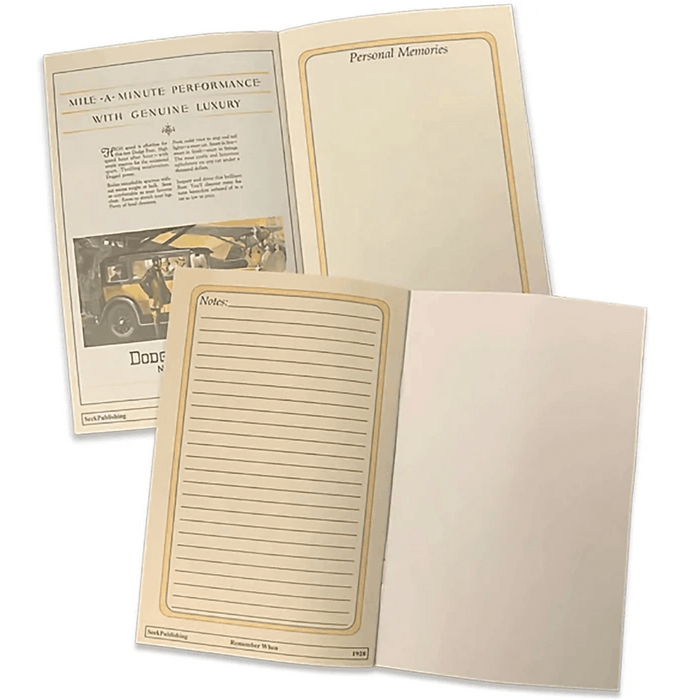 "Showing booklet opened up to pages to personalize and write own memories."