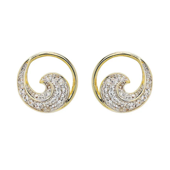 Wave shaped earring with diamond accents on a white background