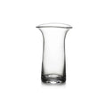 A clear glass vase featuring a gracefully curved base, showcasing its elegant design and transparency.