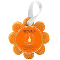 Orange bath sponge body wash infused buffer with a circular label featuring 'Spongelle' branding on a white background.