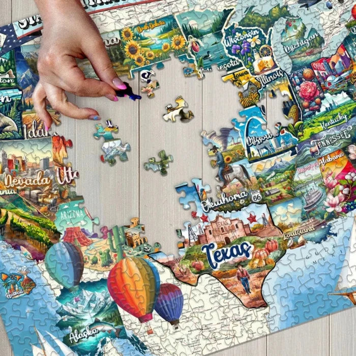 This Springbok All American Attractions 1000-Piece Jigsaw Puzzle celebrates iconic sights and memorable destinations across the United States.