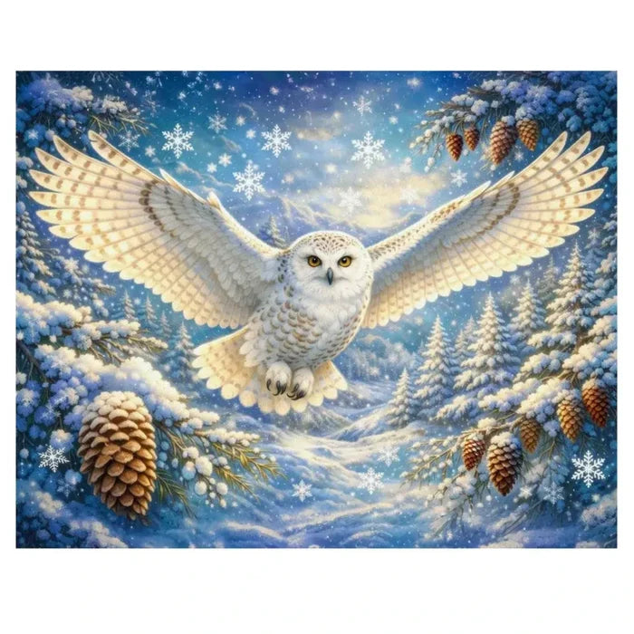 The Springbok Arctic Owl 1000 Piece Jigsaw Puzzle features stunning, high-detail artwork of a majestic snowy owl.