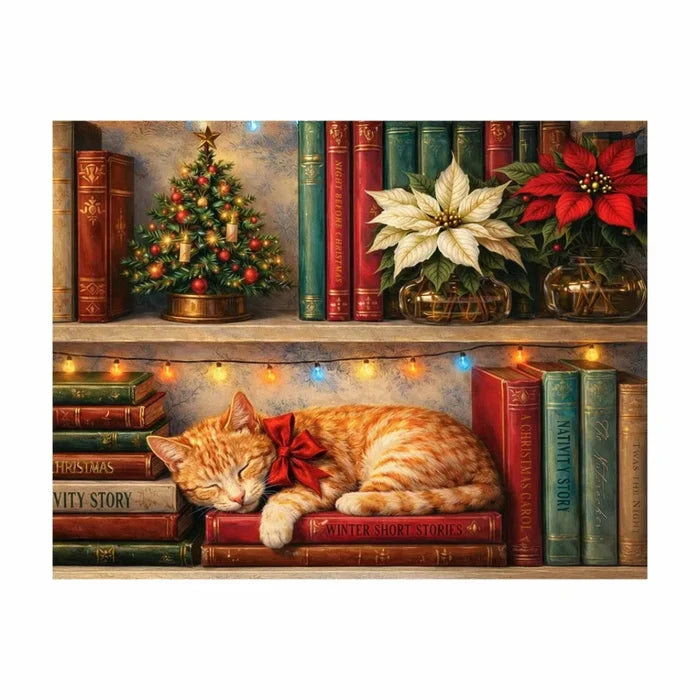 This Springbok Cozy Christmas Nook 500 Piece Jigsaw Puzzle features a charming Christmas nook scene with glowing lights, cozy décor, and rich seasonal detail.