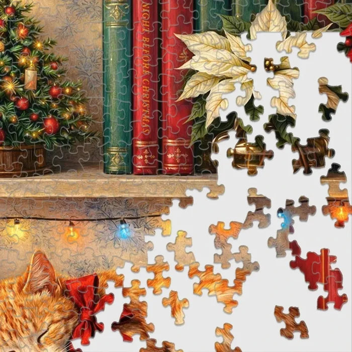 This Springbok Cozy Christmas Nook 500 Piece Jigsaw Puzzle features a charming Christmas nook scene with glowing lights, cozy décor, and rich seasonal detail.