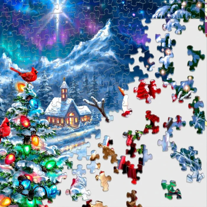 Springbok Follow the Star 500-piece jigsaw puzzle featuring a peaceful star-themed seasonal scene
