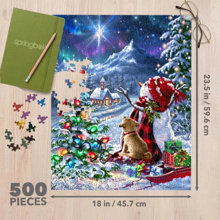 Springbok Follow the Star 500-piece jigsaw puzzle featuring a peaceful star-themed seasonal scene