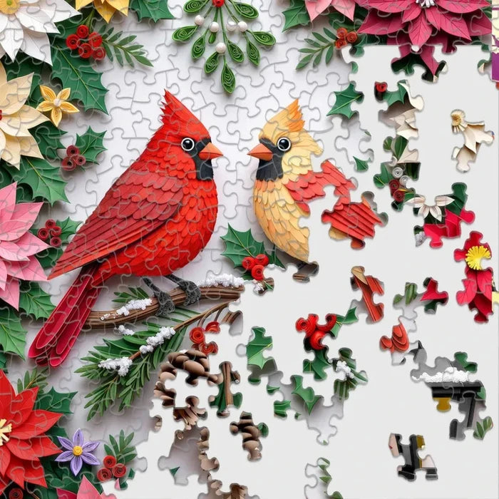 This Springbok Holiday Paper Cardinals 1000 Piece Jigsaw Puzzle adds colorful Christmas charm to your holiday puzzle collection.