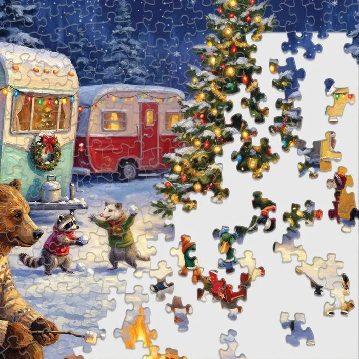 The Springbok Woodland Christmas Campfire 1000 Piece Jigsaw Puzzle brings a cozy winter scene to life