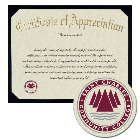 St. Charles Community College Certificate of Appreciation