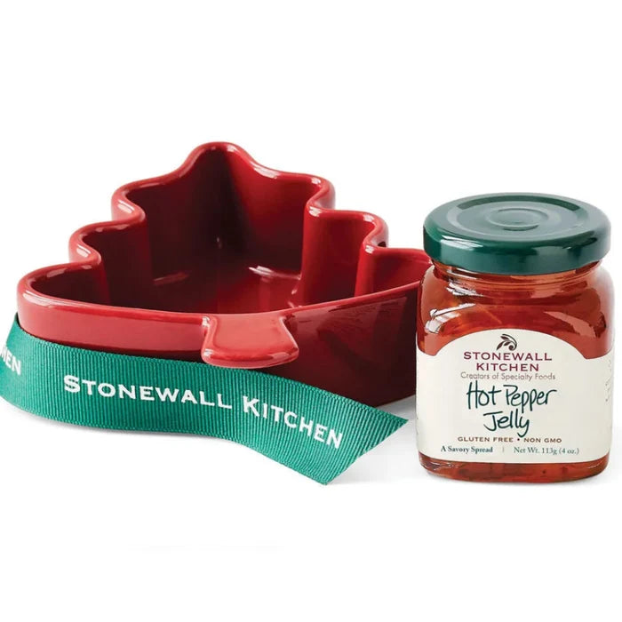 Hot Pepper Jelly Tree Ramekin Gift with festive tree serving dish