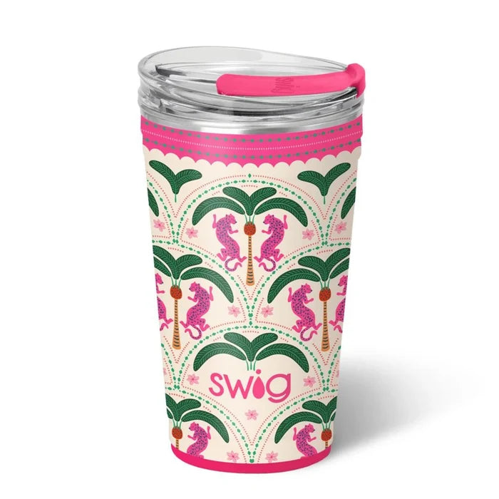 Repeated pattern of the word "swig" in a playful, rhythmic arrangement, suggesting a lively drinking theme.
