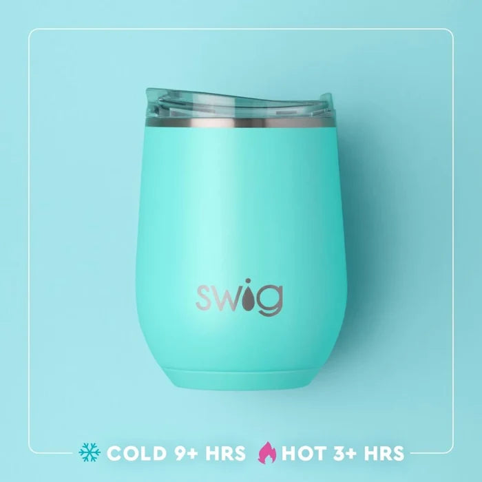 Elegant SWG wine tumbler adorned with a pink and green floral pattern, ideal for enjoying beverages in style.