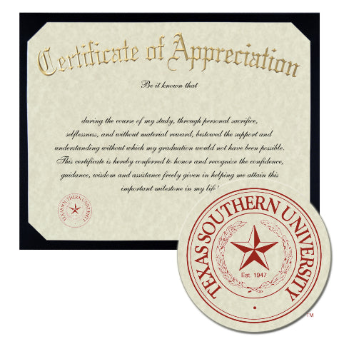 Texas Southern University College of Law Certificate of Appreciation
