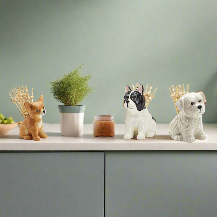 Two's Company : Dog Tooth Pick Holder -Westie, Chihuahua, Frenchie - Assorted 1 at random