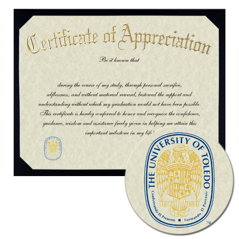 University of Toledo Certificate of Appreciation