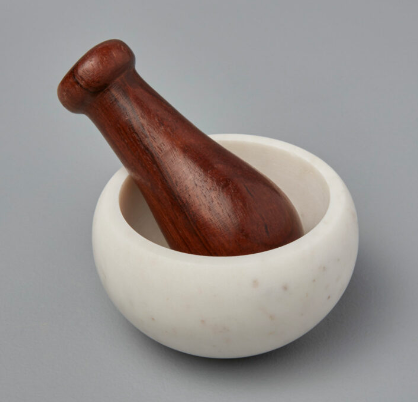 White Marble & Wood Mortar & Pestle