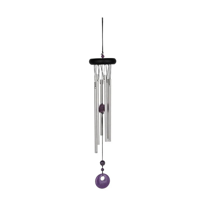 Crown Chakra wind chime in silver tone with purple amethyst spiritual accents