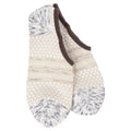 A pair of low-cut knit socks in cream and gray with a dark brown trim, shown on a plain white background.
