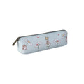 A pencil case featuring a colorful flower design on its exterior.