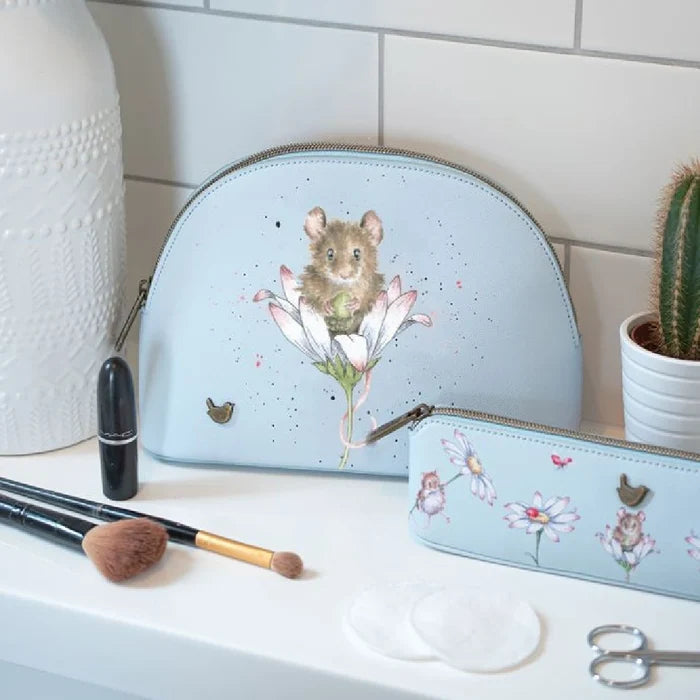 A pencil case embellished with a lovely floral illustration.