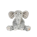 A plush elephant sits on a white background, showcasing its soft texture and gentle features.