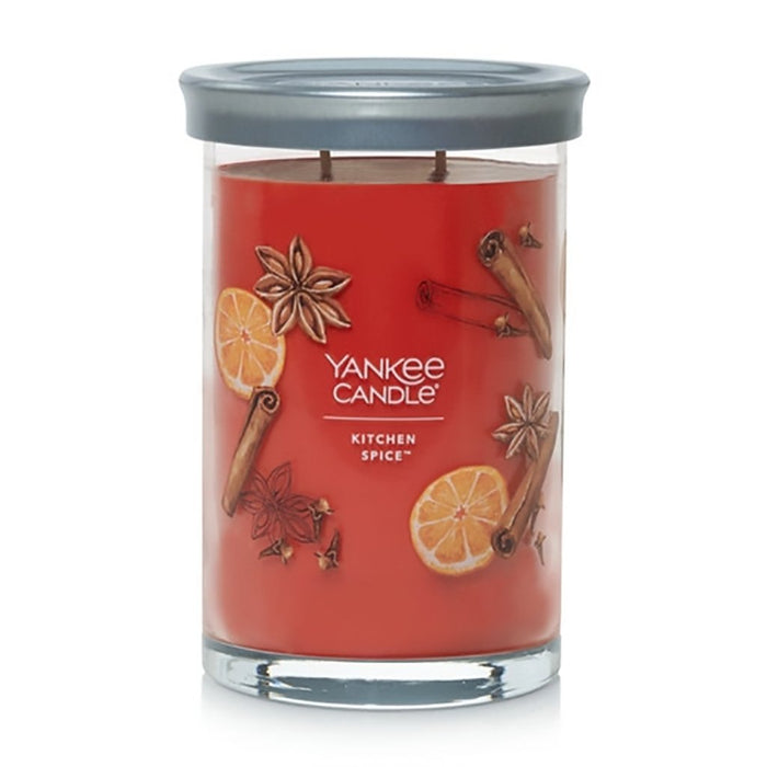 Yankee Candle Signature Large Tumbler Candle in Kitchen Spice with cinnamon, citrus, and warm spice fragrance in glass jar
